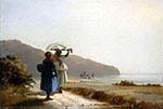 Two Women Chatting by the Sea
